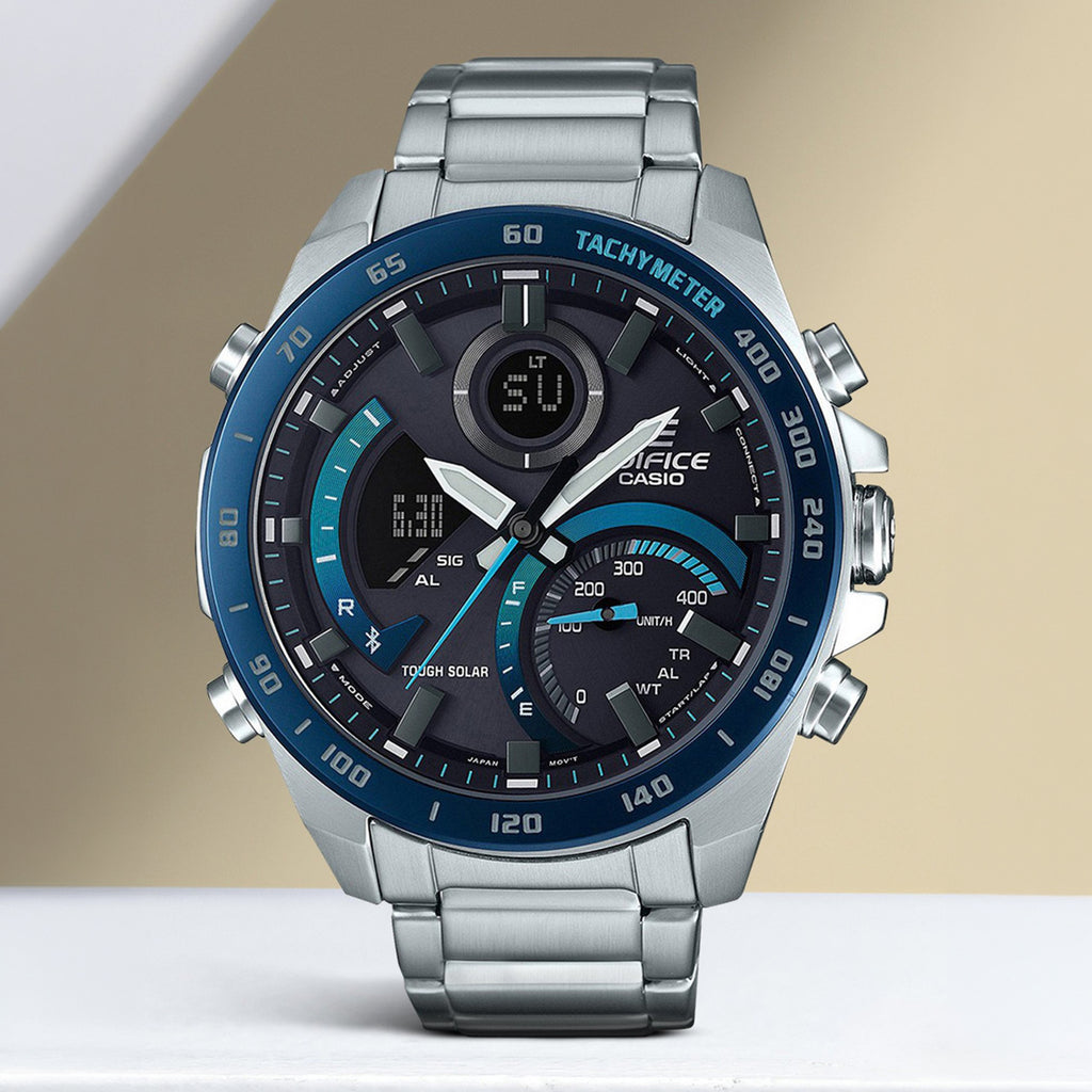 Edifice Men Quartz Black Dial Analog-Digital Stainless Steel Watch EX500