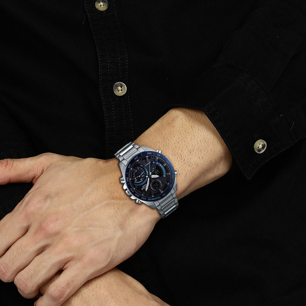 Edifice Men Quartz Black Dial Analog-Digital Stainless Steel Watch EX500