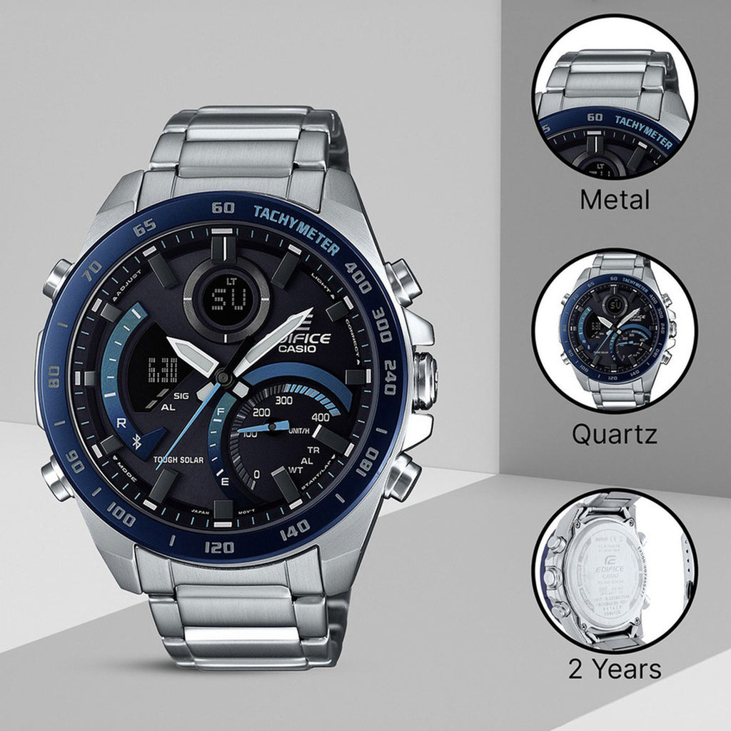 Edifice Men Quartz Black Dial Analog-Digital Stainless Steel Watch EX500