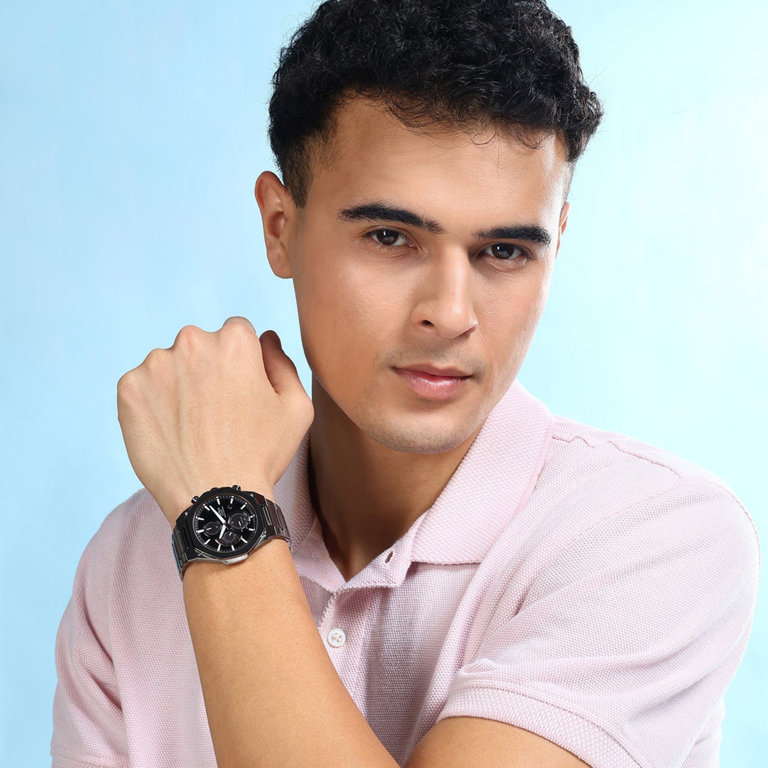 Edifice Men Quartz Black Dial Chronograph Stainless Steel Watch EX529