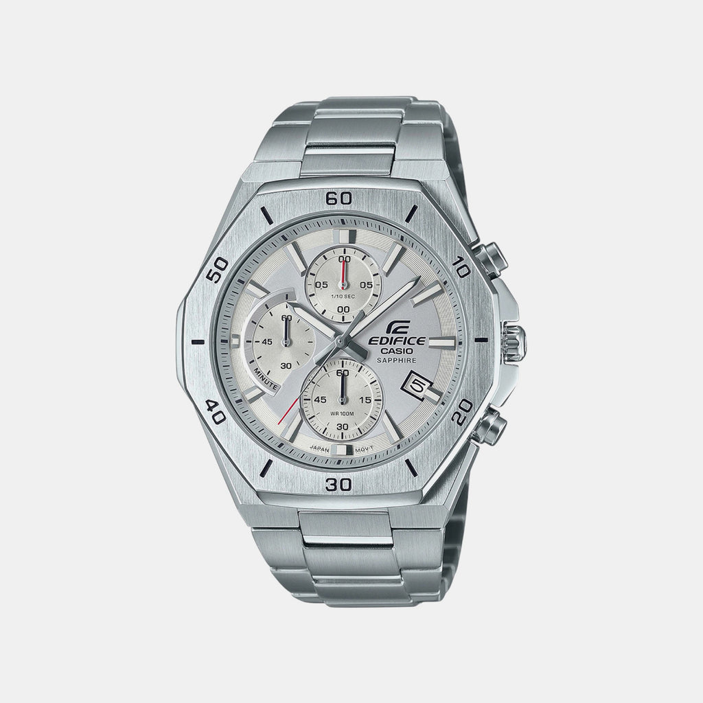 Edifice Men Quartz White Dial Chronograph Stainless Steel Watch EX552