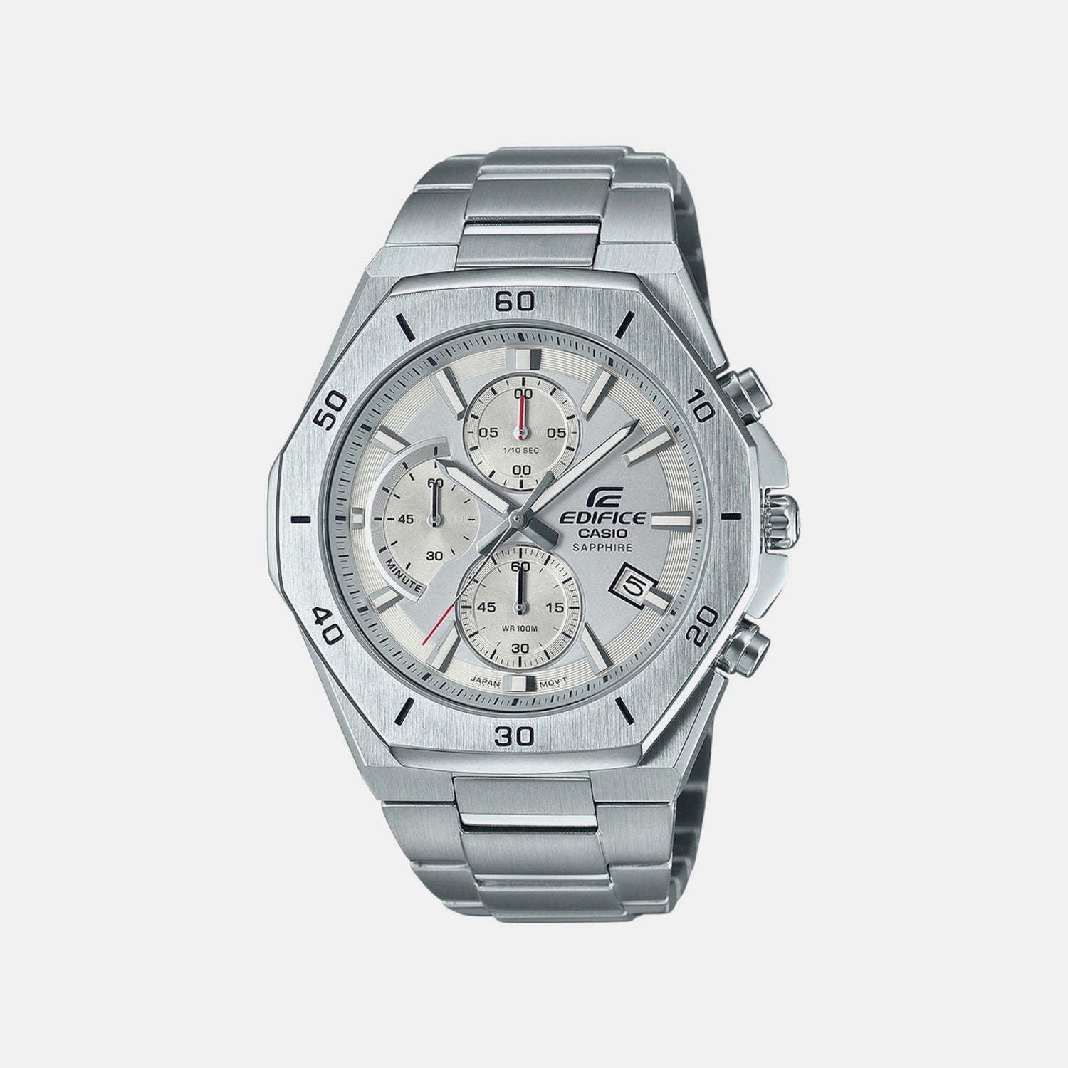 Edifice Men Quartz White Dial Chronograph Stainless Steel Watch EX552
