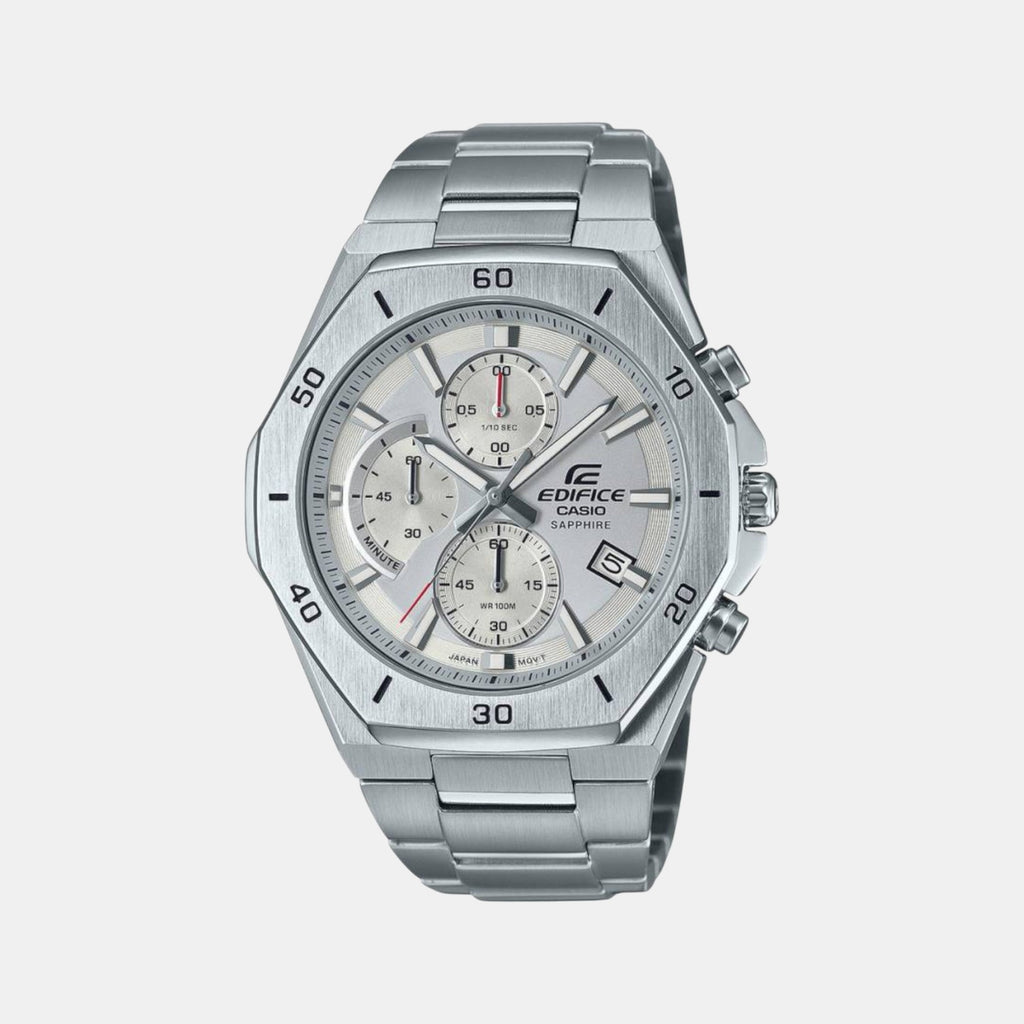 Edifice Men Quartz Silver Dial Chronograph Stainless Steel Watch EX552