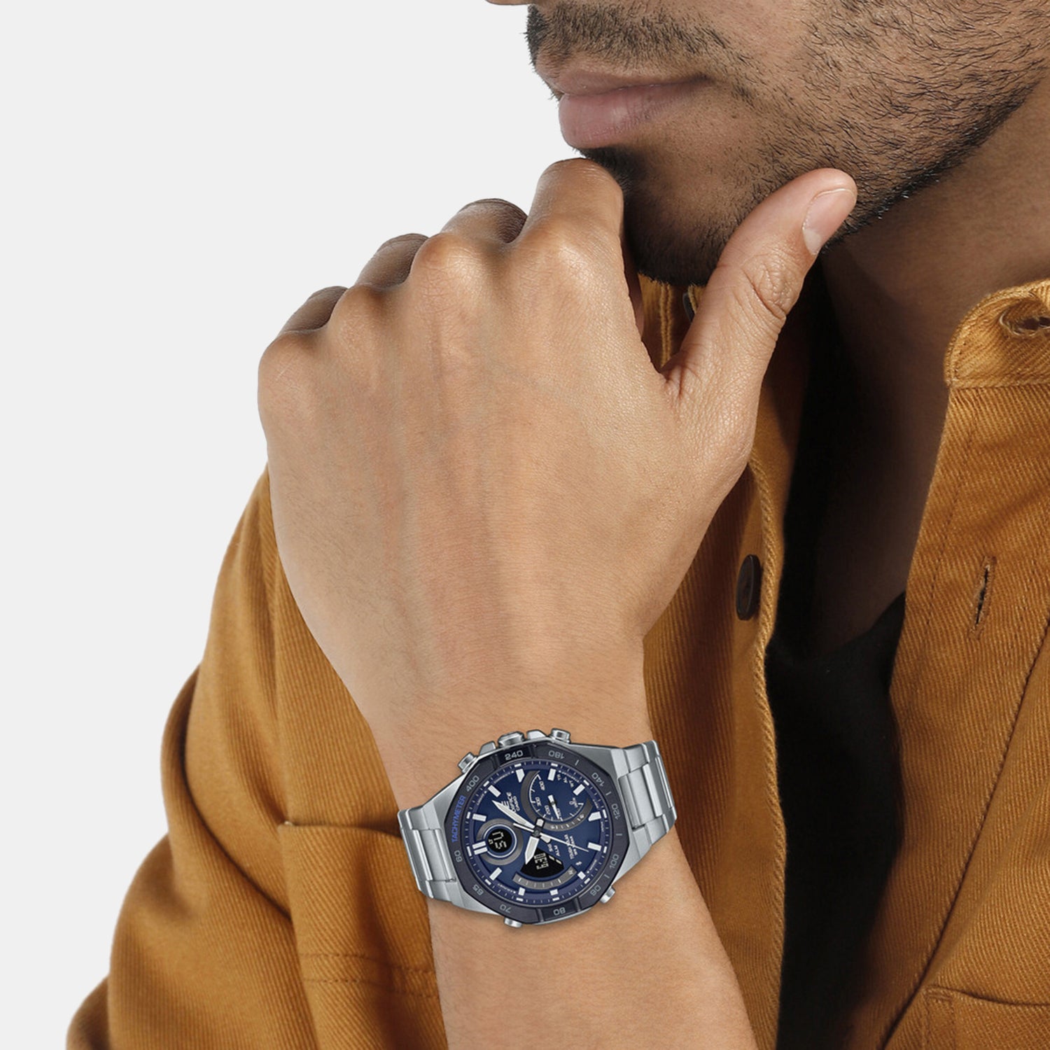 Edifice Men Quartz Blue Dial Analog-Digital Stainless Steel Watch EX555
