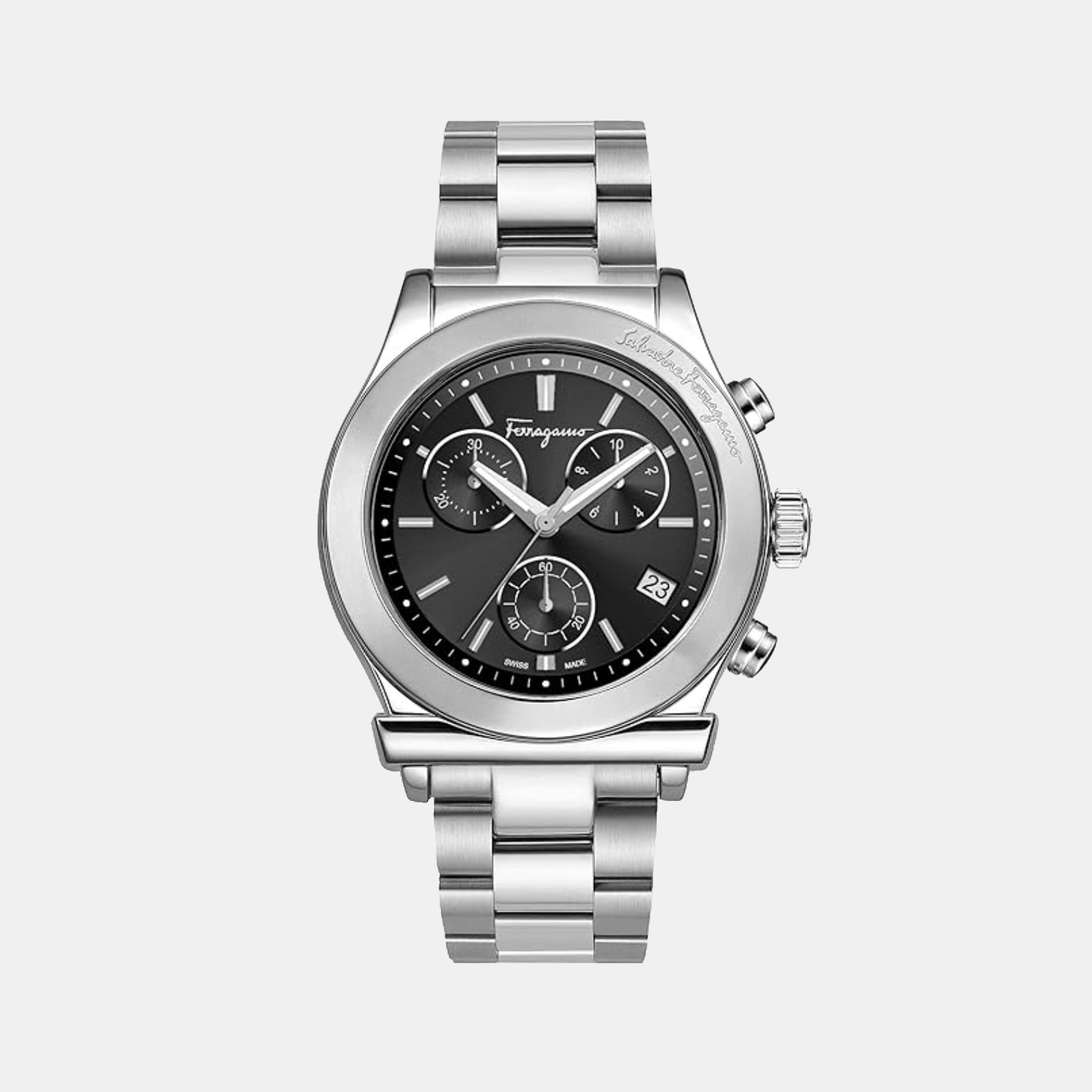 Men Quartz Black Dial Chronograph Stainless Steel Watch FH6010016