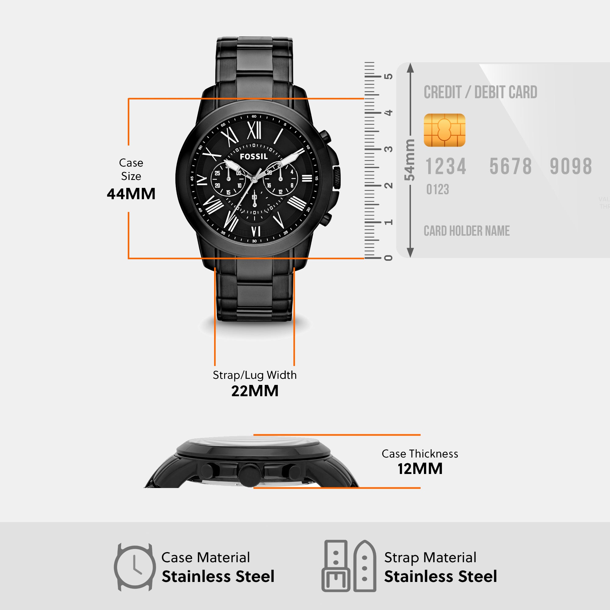 Grant Men Quartz Black Dial Chronograph Stainless Steel Watch FS4832