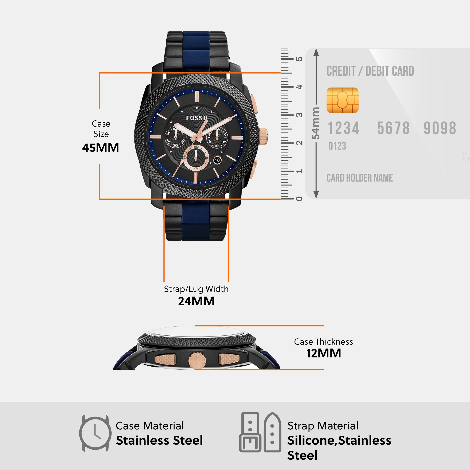 Fossil 45 mm Two Tone Quartz watch