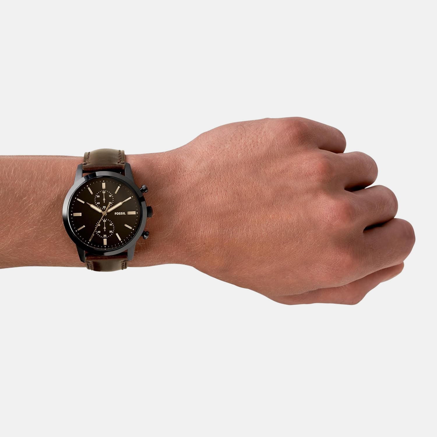 Towns Men Quartz Black Dial Chronograph Leather Watch FS5437