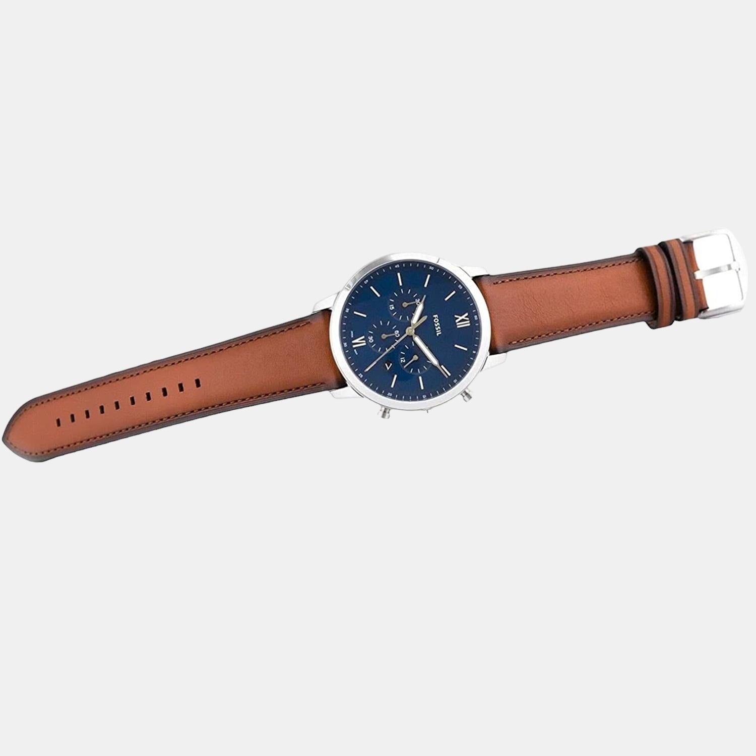 Fossil Male Blue Analog Leather Watch Fossil Just In Time