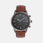Towns Men Quartz Grey Dial Chronograph Leather Watch FS5522