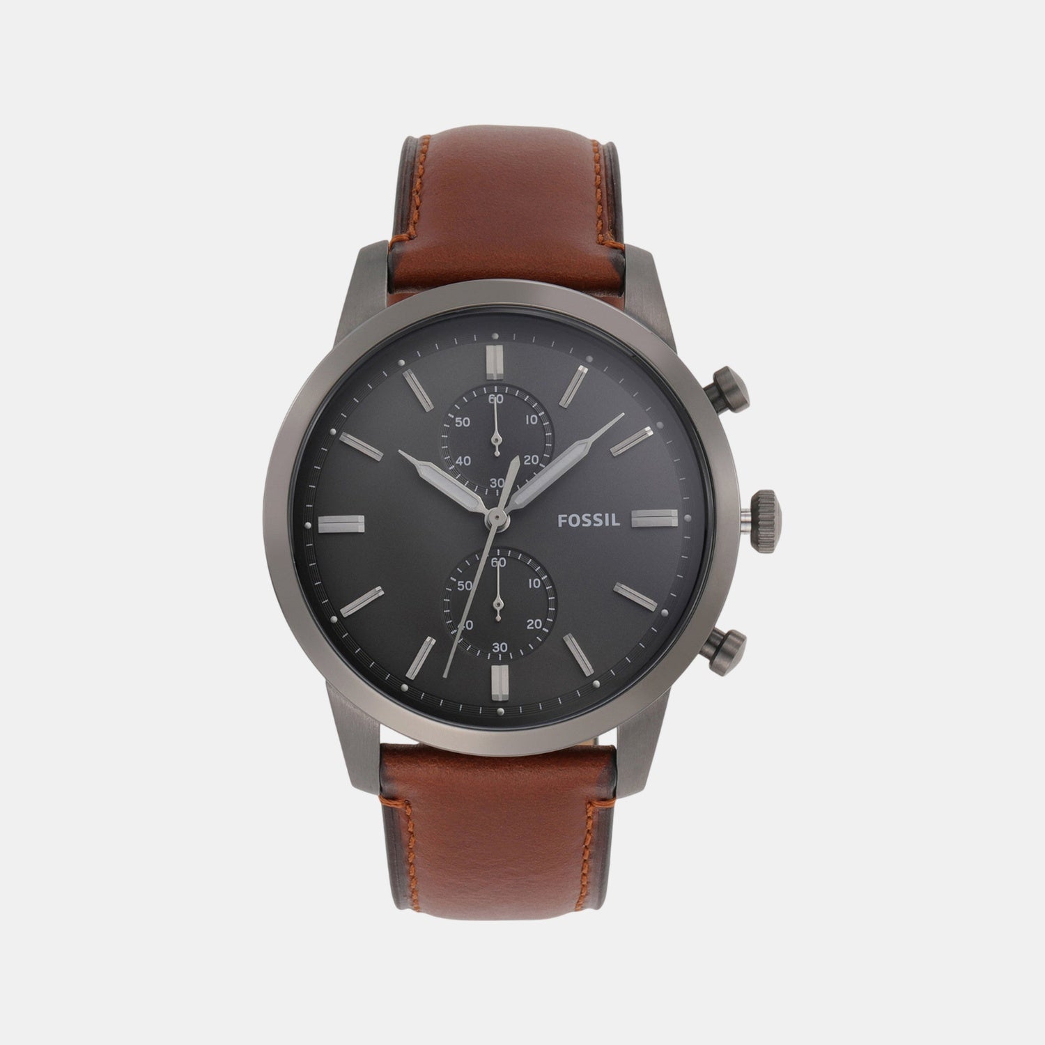 Towns Men Quartz Grey Dial Chronograph Leather Watch FS5522