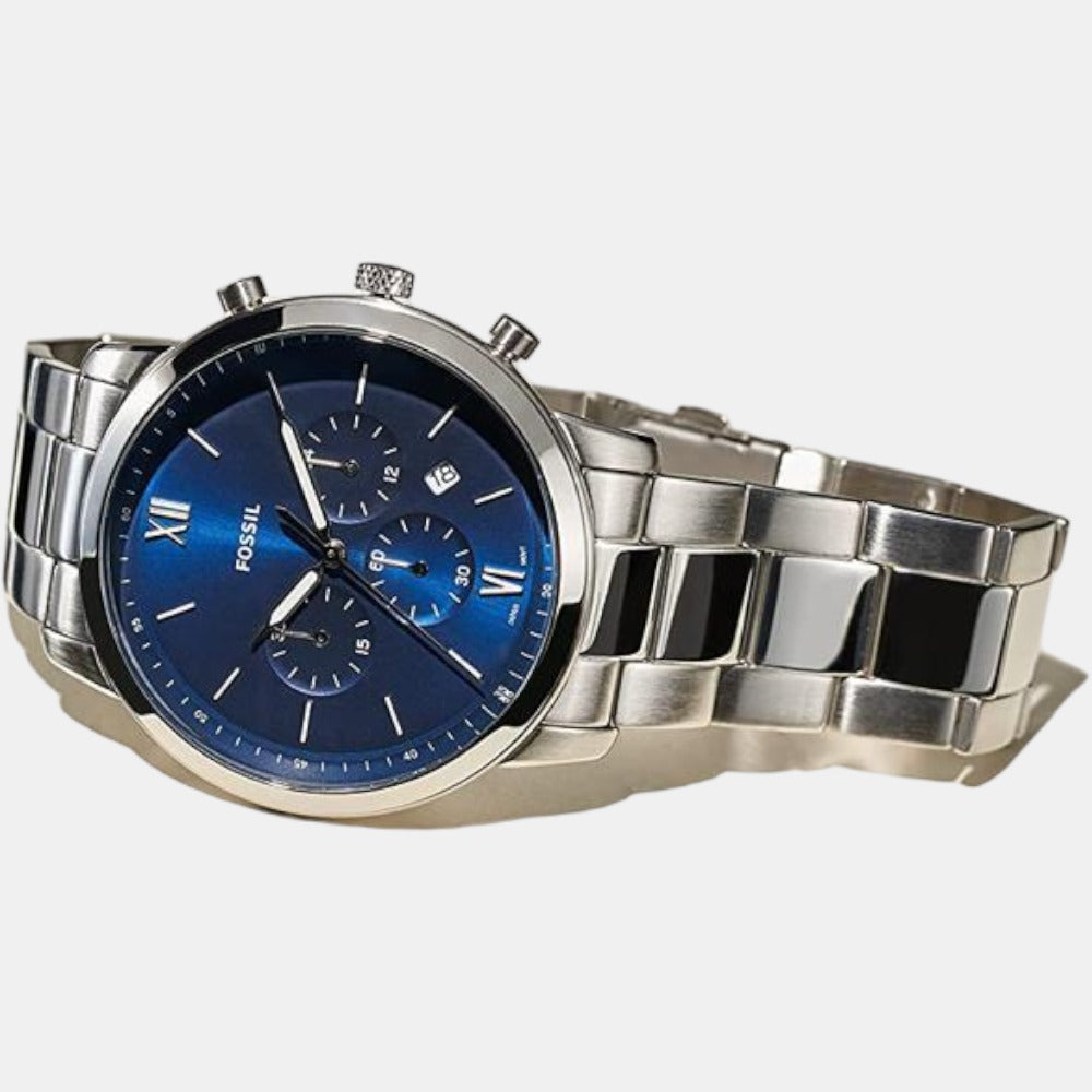 Fossil silver best sale watch blue face