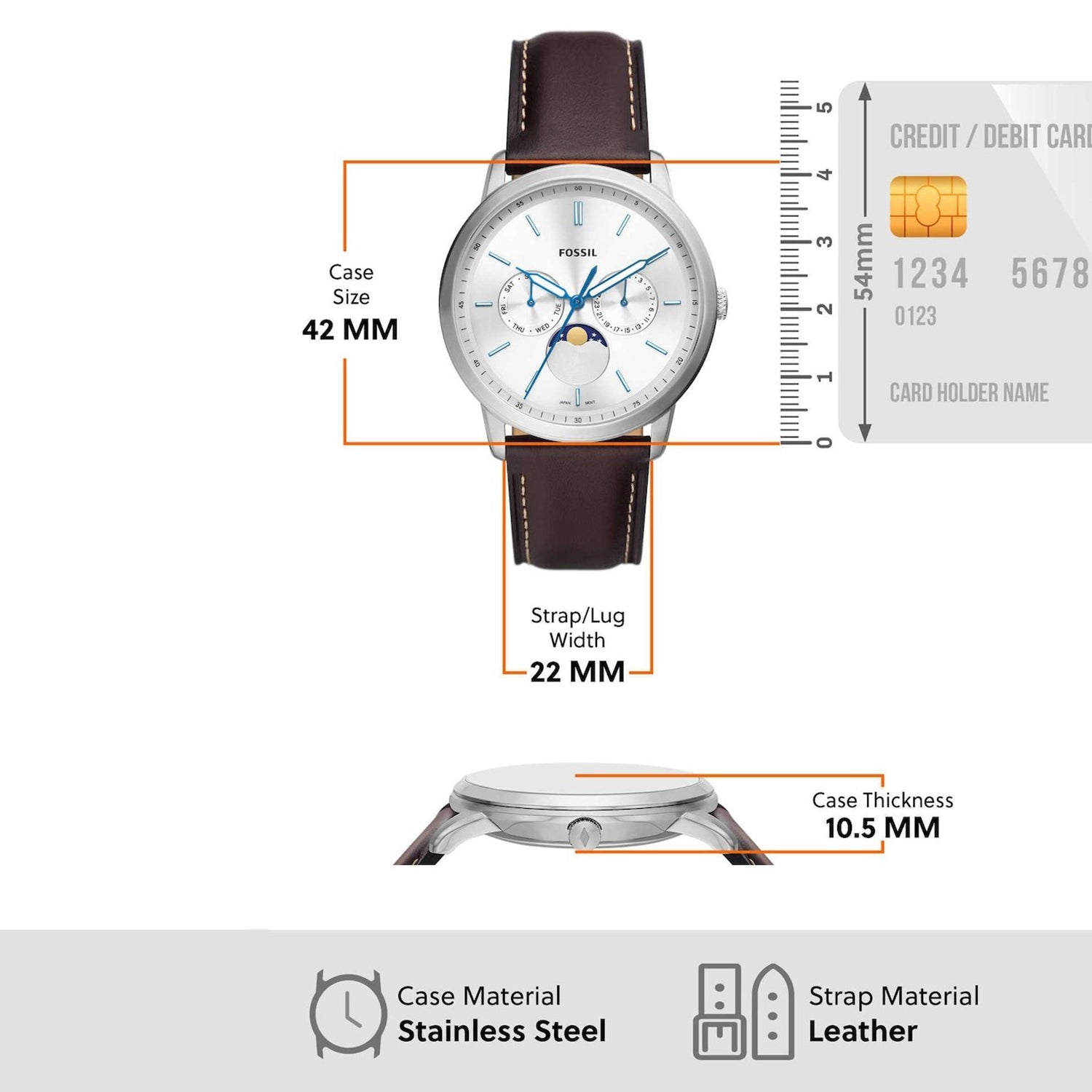 Neutra Men Quartz Silver Dial Multi-Function Leather Watch FS5905