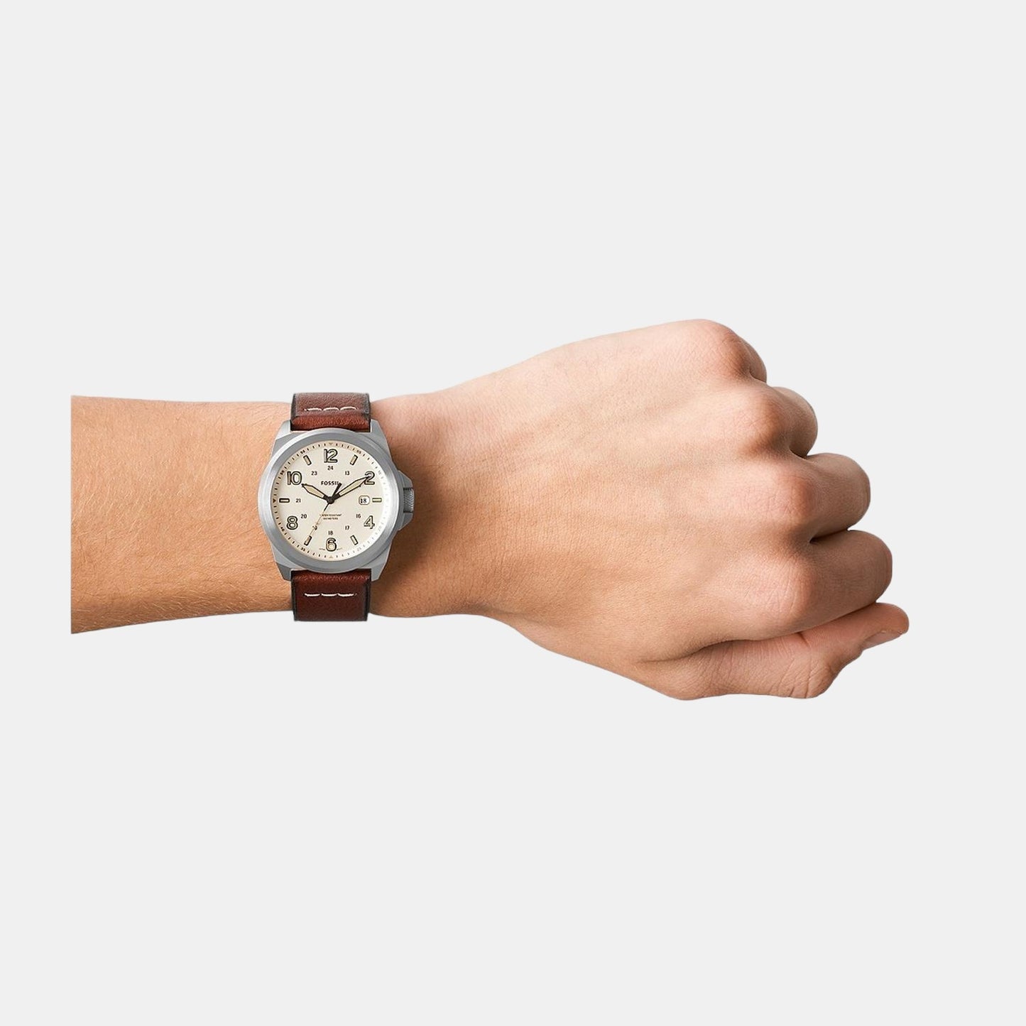 Men's Cream Analog Leather Watch FS5919