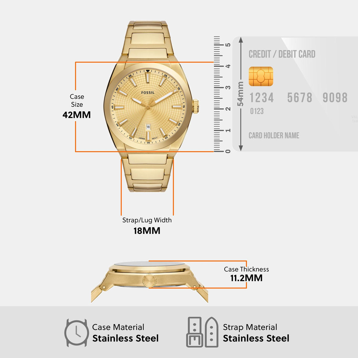 Everett Men Quartz Gold Dial Analog Stainless Steel Watch FS5965