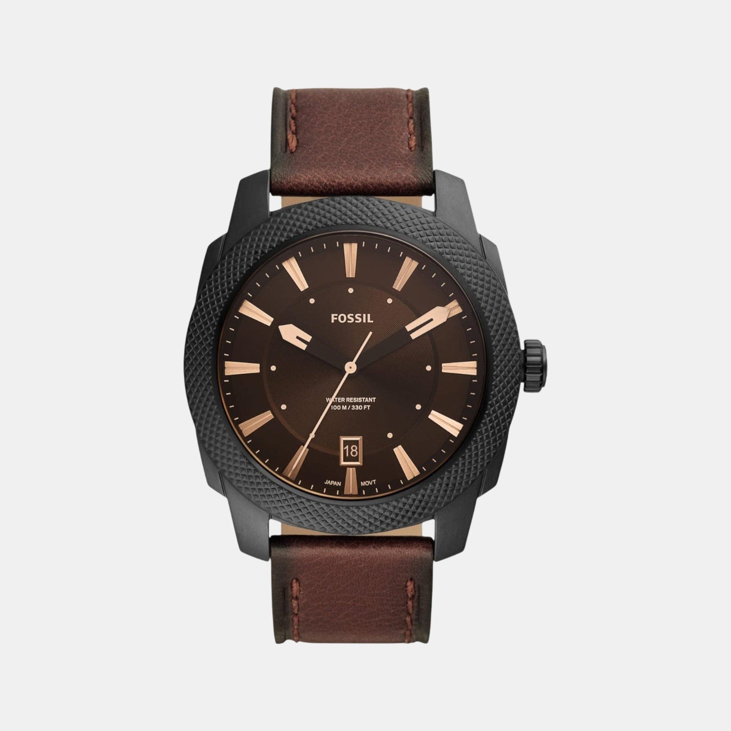 Fossil Machine Men Black Leather Watch FS5972 – Just In Time