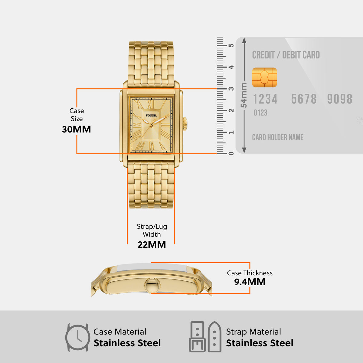 Fossil Rectangular Quartz Analog Men watch