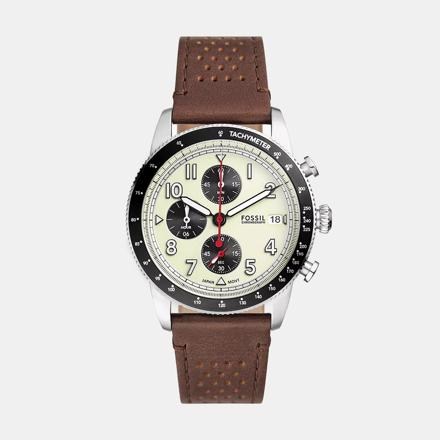 Fossil Sport Tourer Men Quartz Cream Dial Chronograph Leather