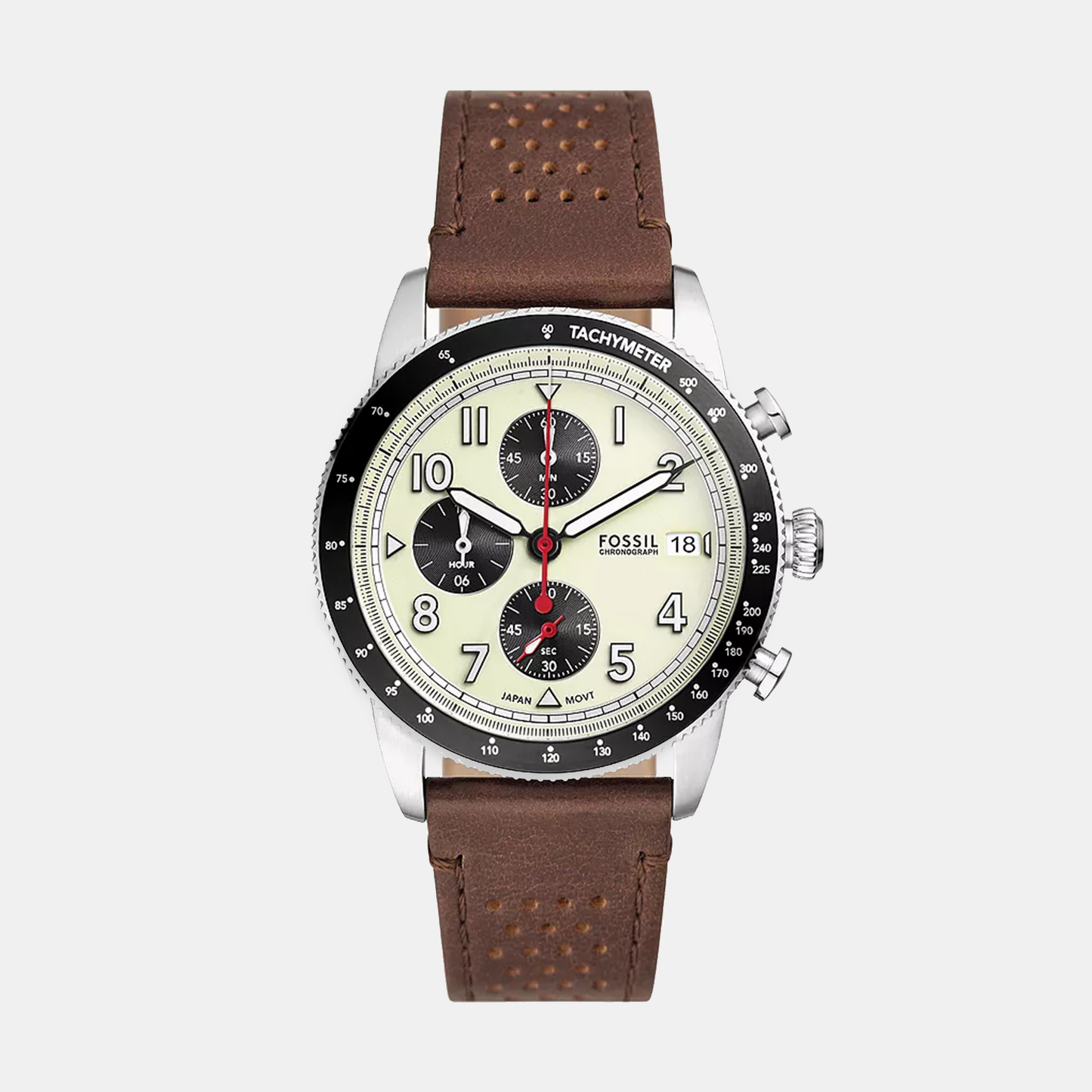 Men Quartz Cream Dial Chronograph Leather Watch FS6042