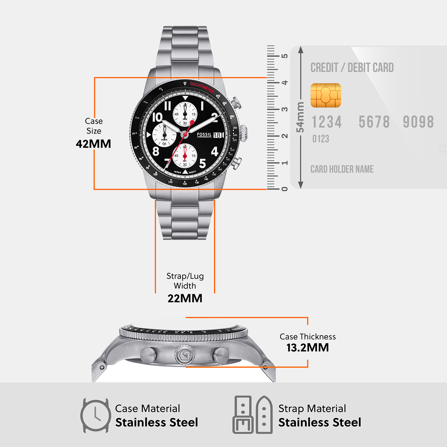 Sport Tourer Men Quartz Black Dial Chronograph Stainless Steel Watch FS6045