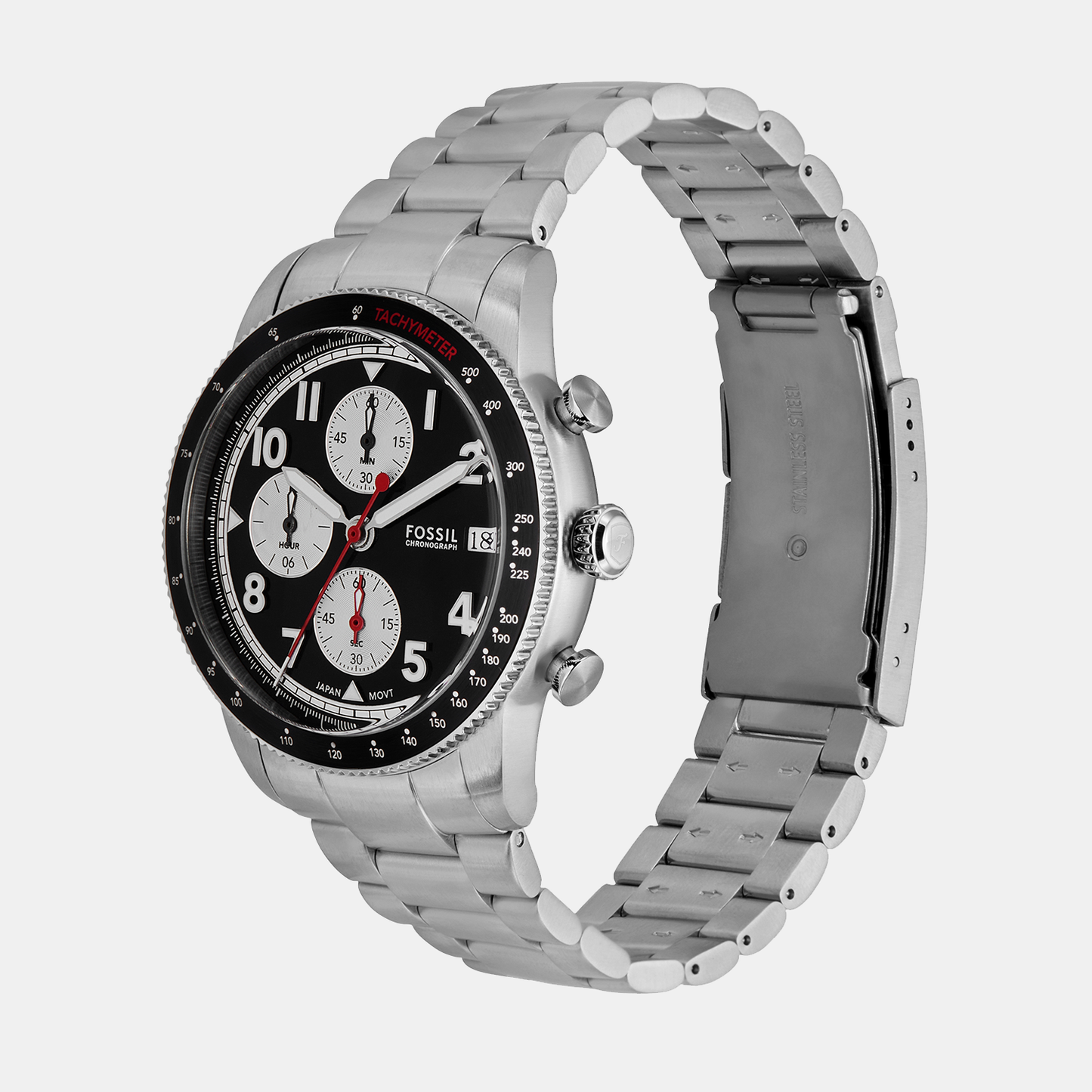 Men Quartz Black Dial Chronograph Stainless Steel Watch FS6045