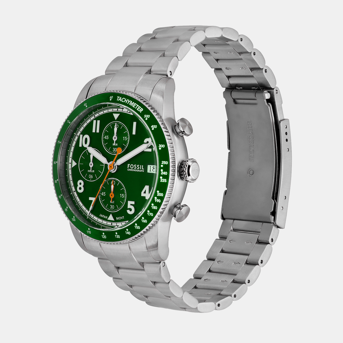 Men Quartz Green Dial Chronograph Stainless Steel Watch FS6048