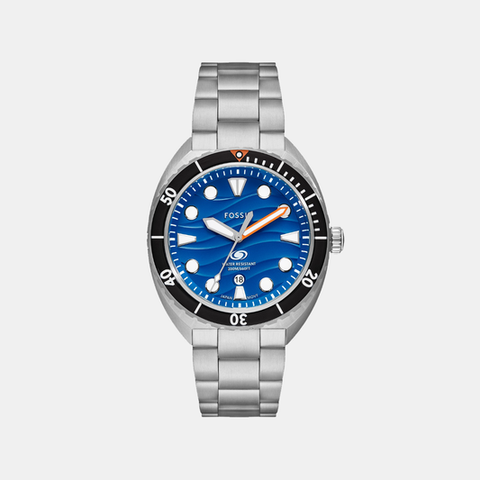 Men Quartz Date Blue Dial Analog Stainless Steel Watch FS6064