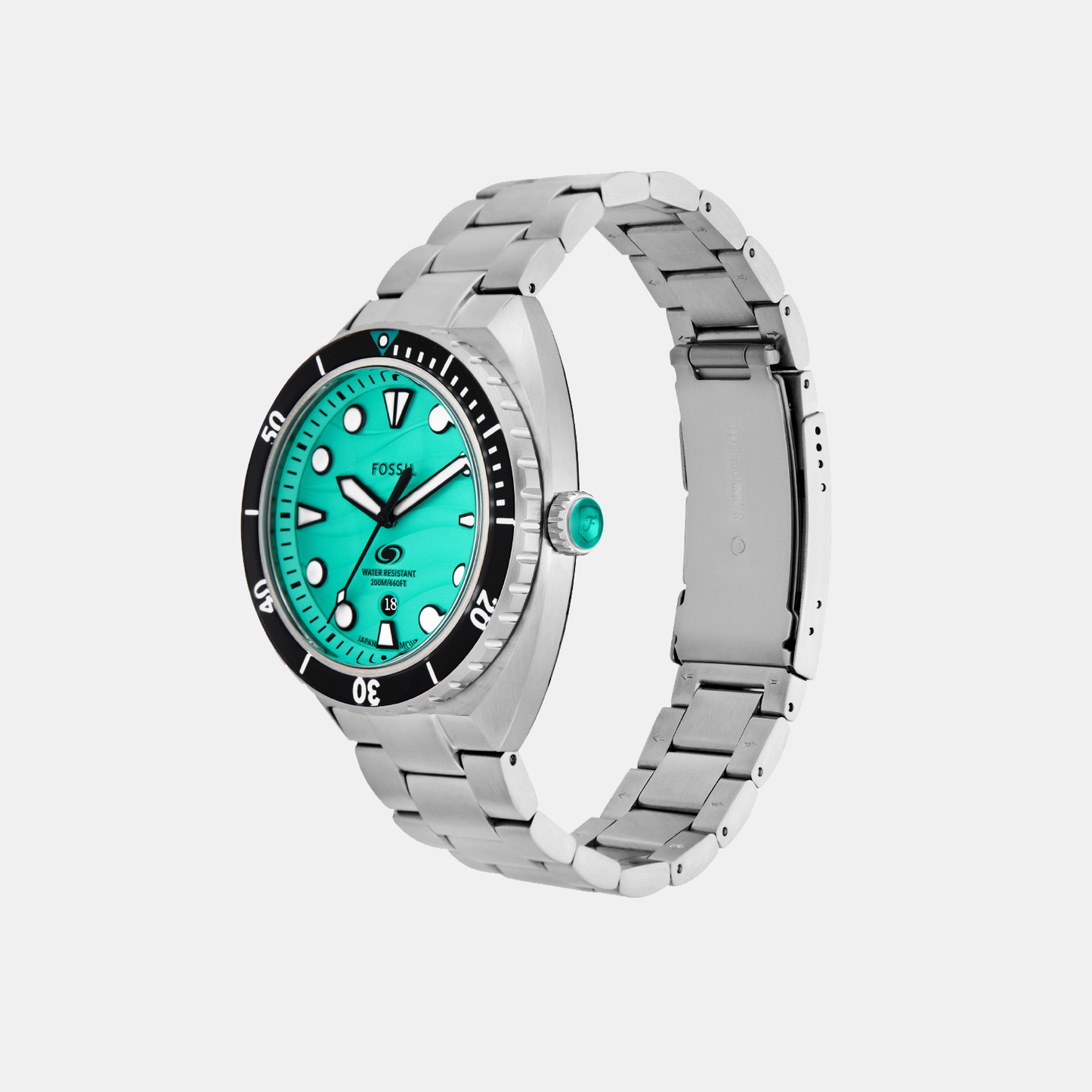 Men Quartz Date Green Dial Analog Stainless Steel Watch FS6066