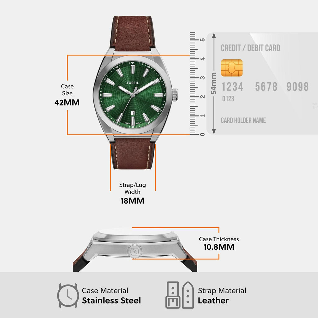 Everett Men Quartz Green Dial Analog Leather Watch FS6080SET