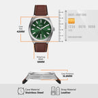 Everett Men Quartz Green Dial Analog Leather Watch FS6080SET