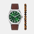Everett Men Quartz Green Dial Analog Leather Watch FS6080SET