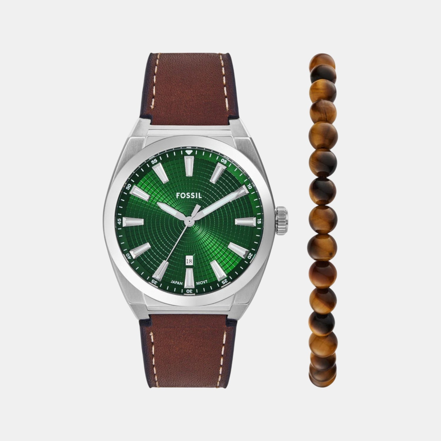 Everett Men Quartz Green Dial Analog Leather Watch FS6080SET
