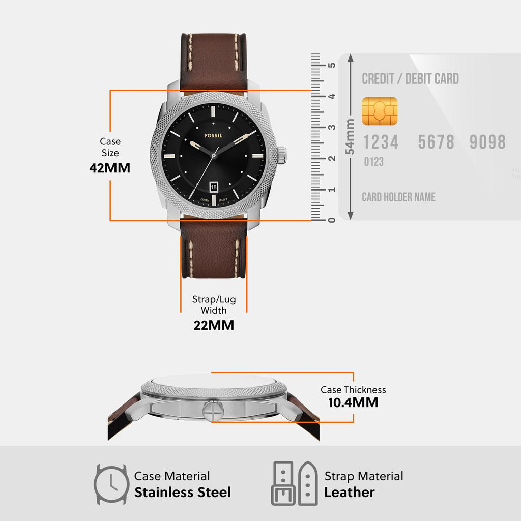 Machine Men Quartz Black Dial Analog Leather Watch FS6081SET