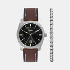 Machine Men Quartz Black Dial Analog Leather Watch FS6081SET