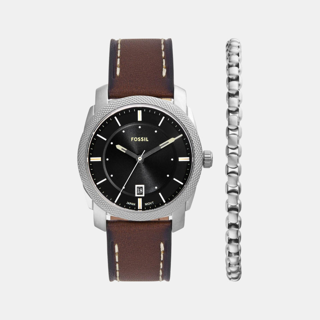 Machine Men Quartz Black Dial Analog Leather Watch FS6081SET