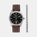 Machine Men Quartz Black Dial Analog Leather Watch FS6081SET