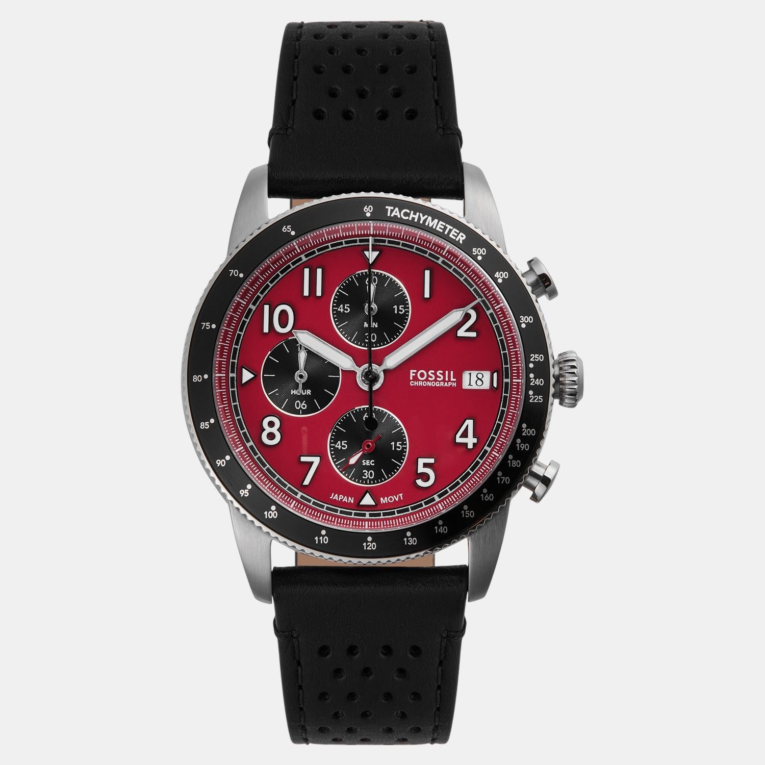 Sport Tourer Men Quartz Red Dial Chronograph Leather Watch FS6086