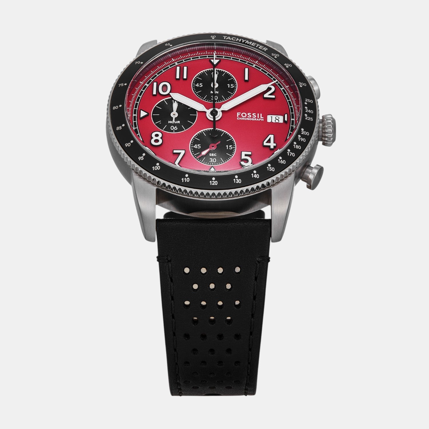 Sport Tourer Men Quartz Red Dial Chronograph Leather Watch FS6086