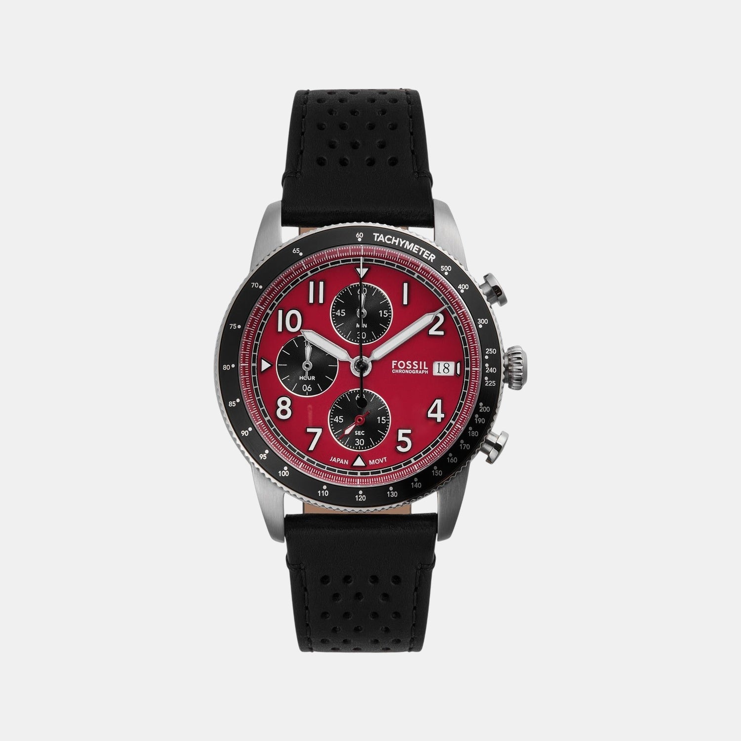 Sport Tourer Men Quartz Red Dial Chronograph Leather Watch FS6086