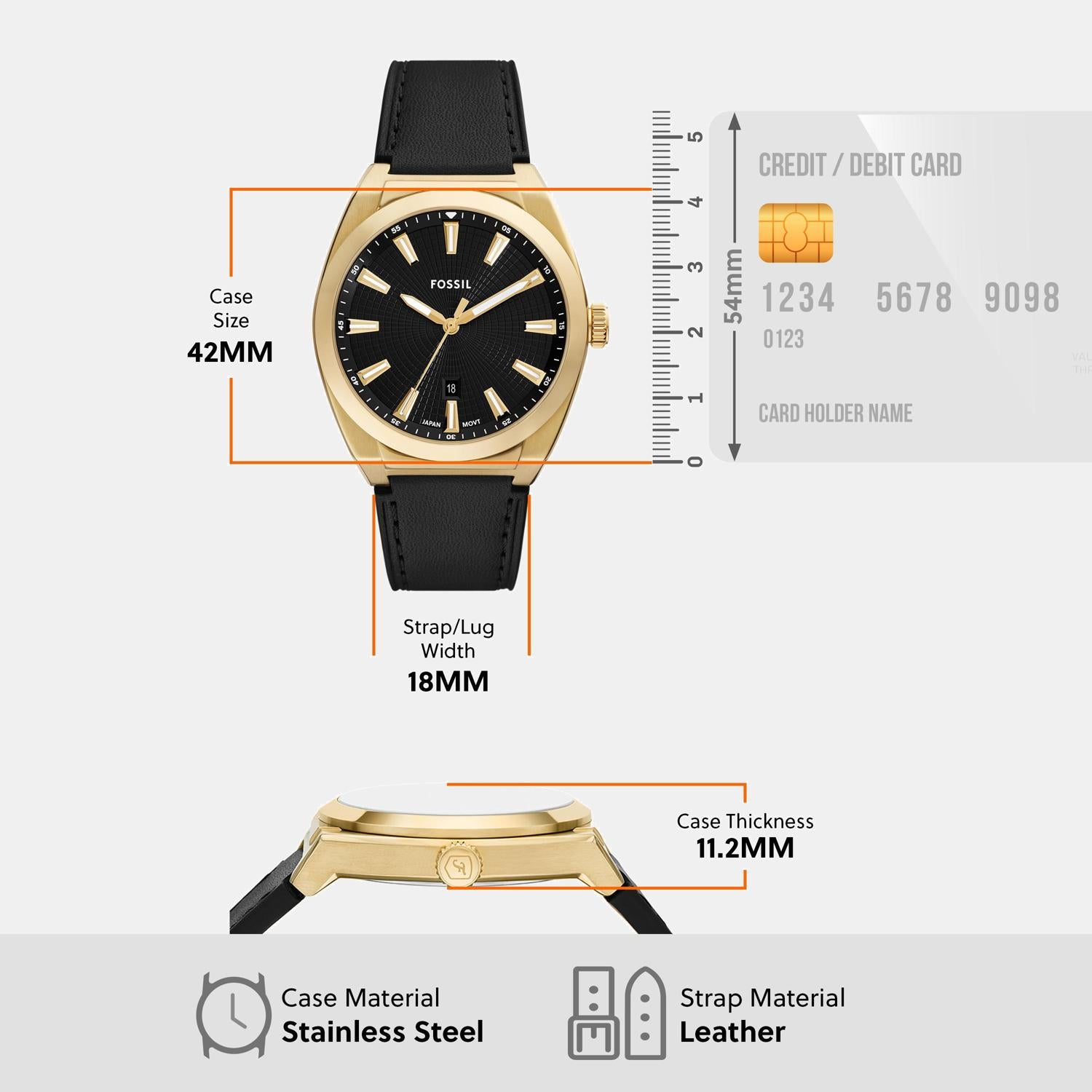 Everett Men Quartz Black Dial Analog Leather Watch FS6089