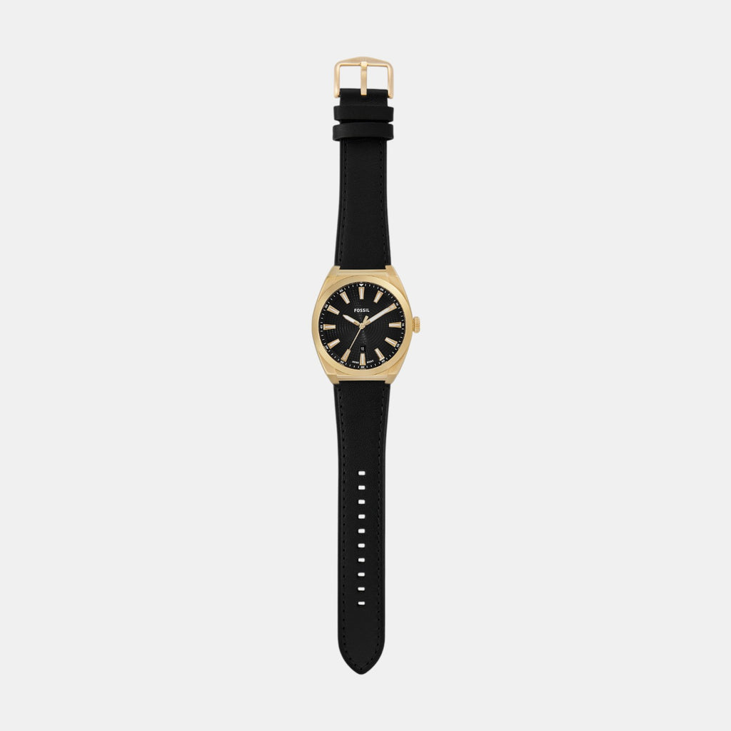 Everett Men Quartz Black Dial Analog Leather Watch FS6089