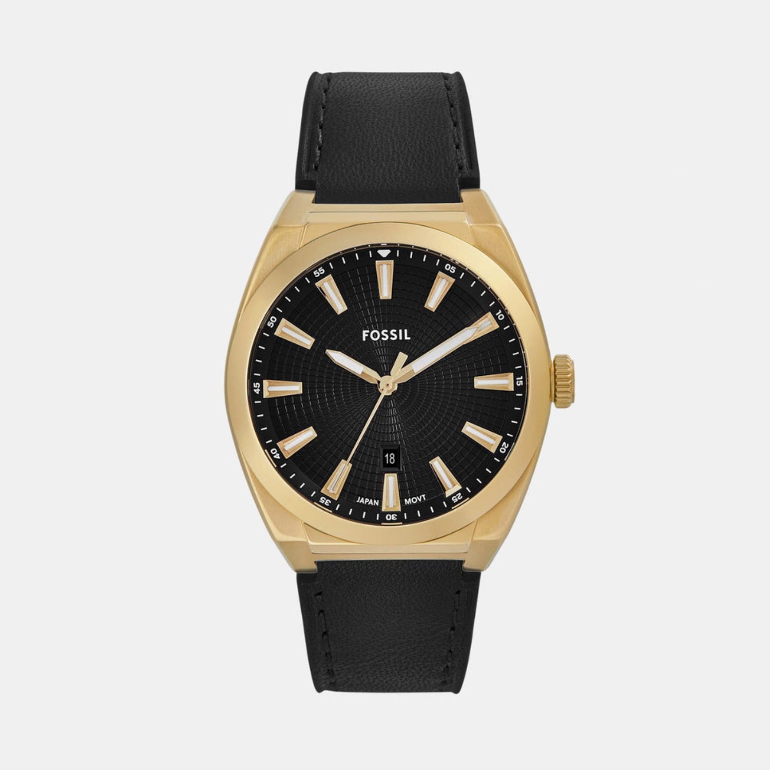 Everett Men Quartz Black Dial Analog Leather Watch FS6089