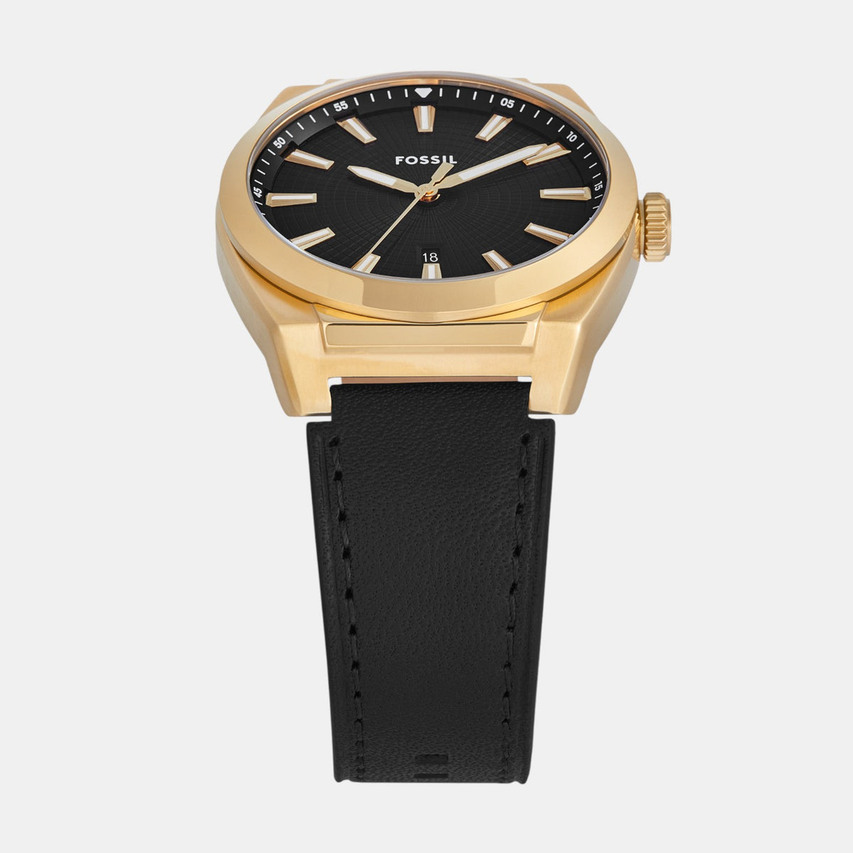 Everett Men Quartz Black Dial Analog Leather Watch FS6089