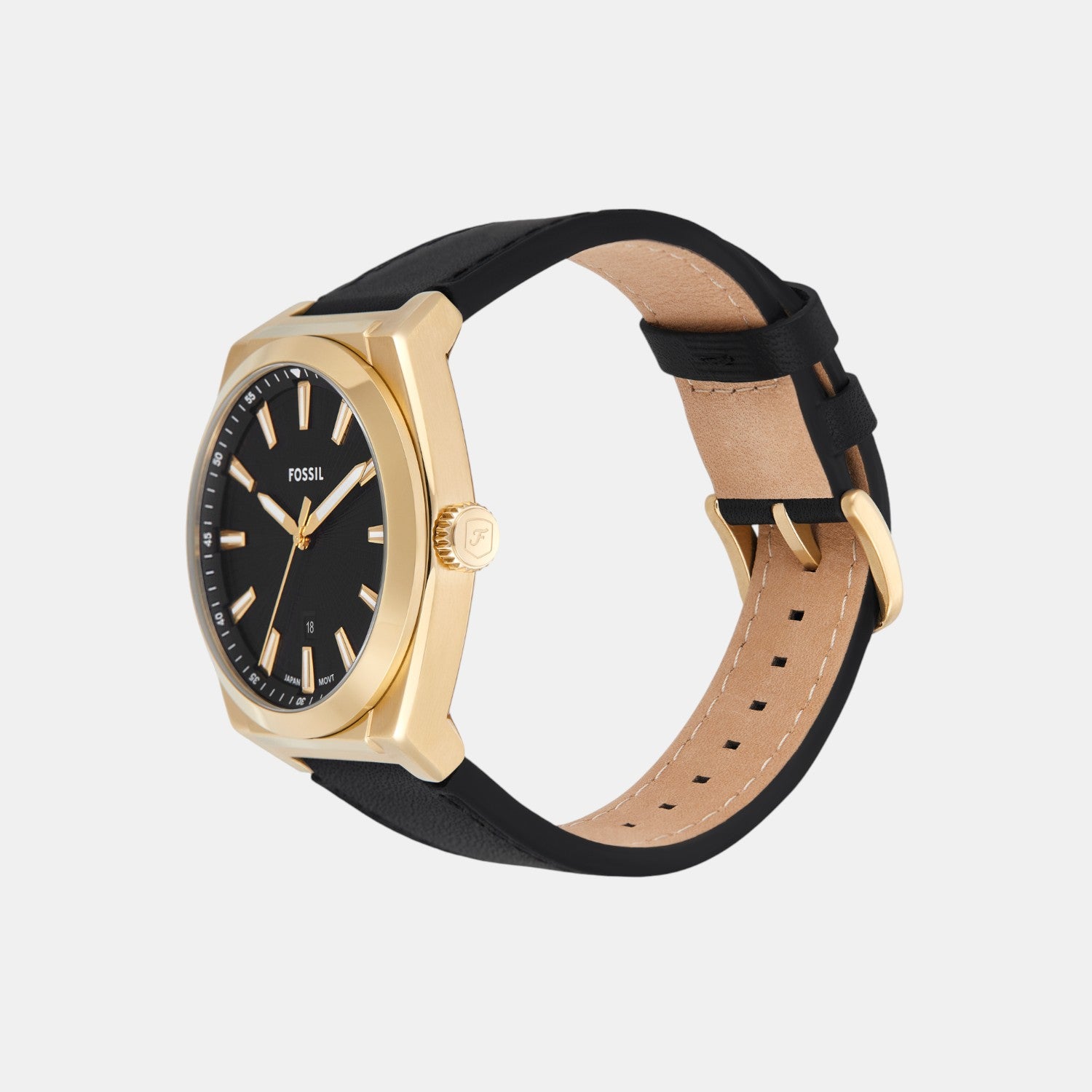 Everett Men Quartz Black Dial Analog Leather Watch FS6089