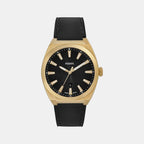 Everett Men Quartz Black Dial Analog Leather Watch FS6089