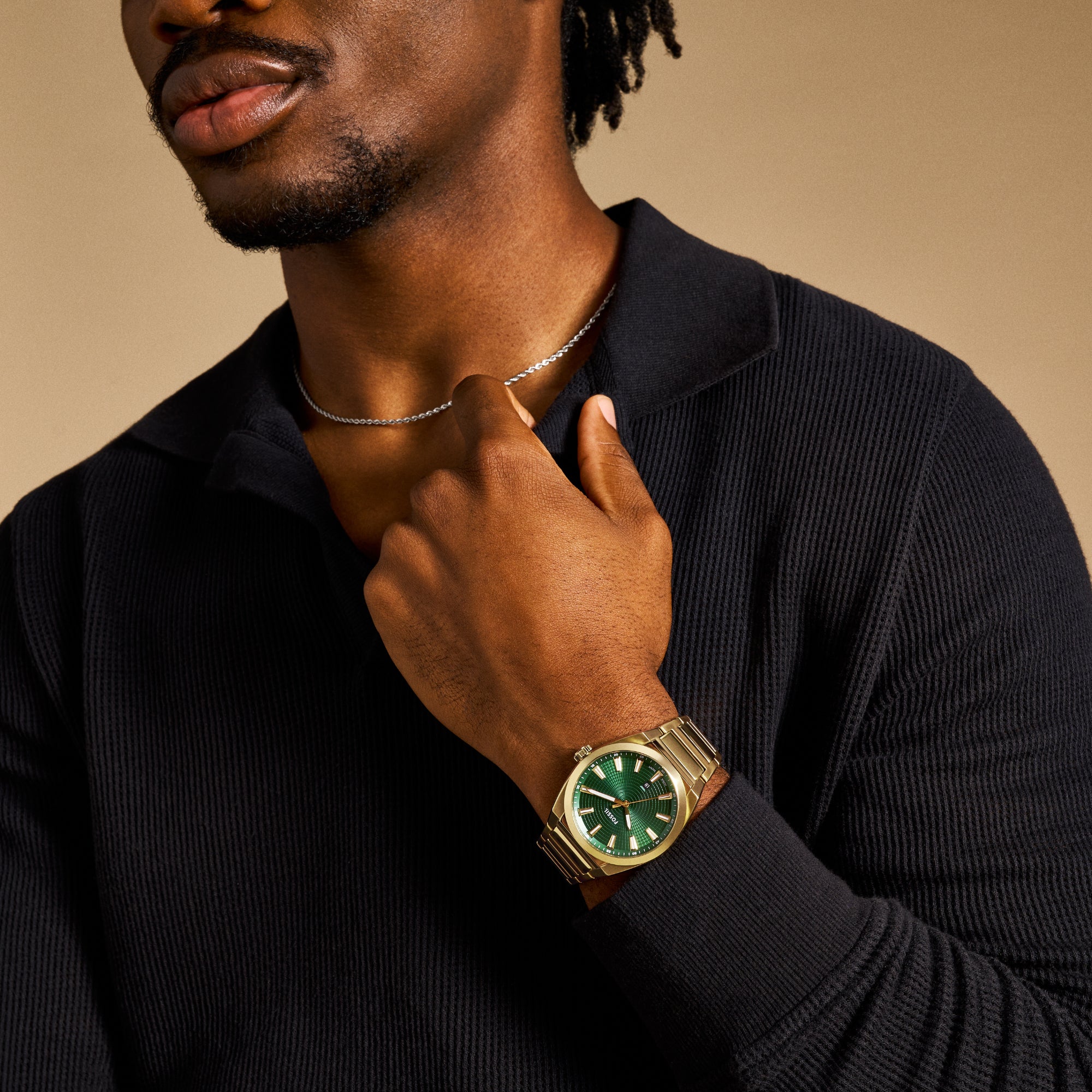 Everett Men Quartz Green Dial Analog Stainless Steel Watch FS6090