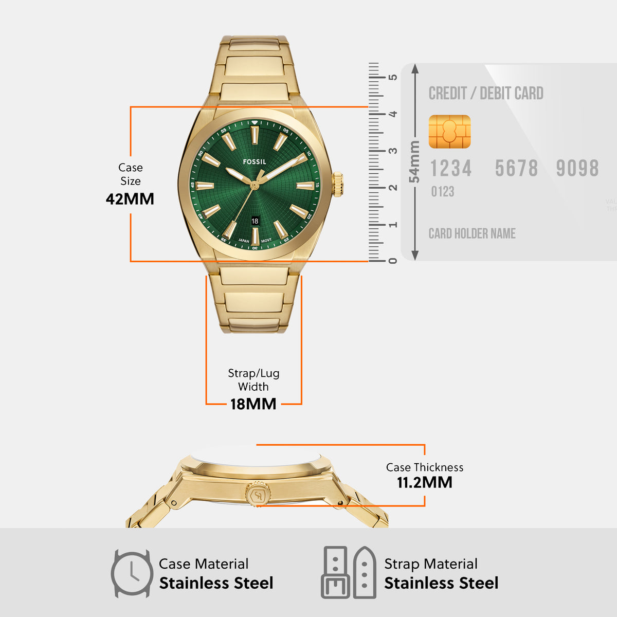 Fossil 42 mm Gold Quartz watch