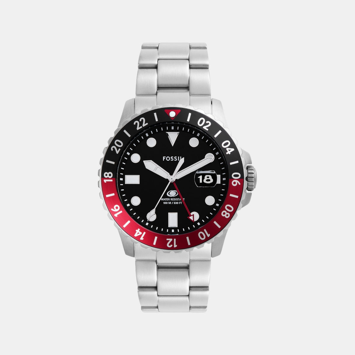 Blue GMT Men Quartz Black Dial Analog Stainless Steel Watch FS6092