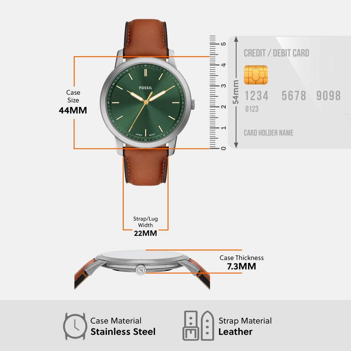 Minimalist Men Quartz Green Dial Analog Leather Watch FS6094