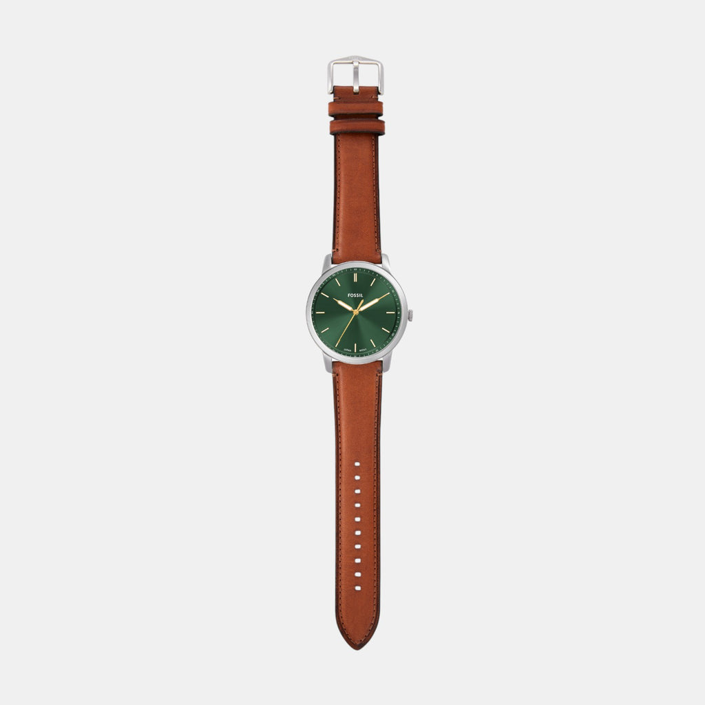 Minimalist Men Quartz Green Dial Analog Leather Watch FS6094